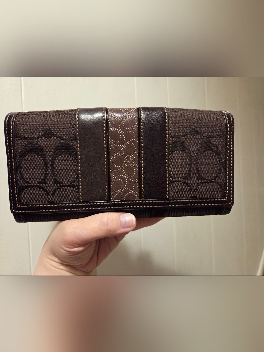 Coach Brown Leather And Signature Pattern Bifold Wallet
